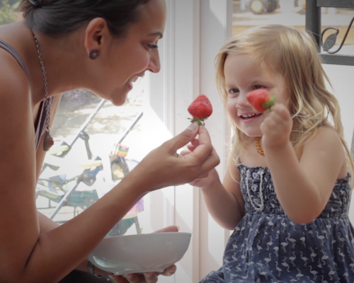 Mum and Daughter playing Yummy Strawberries